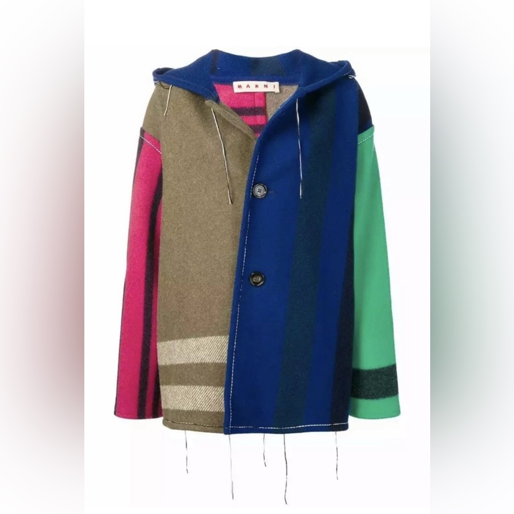 $2500 Marni Heavy Duty Hooded Patchwork Coat Jacket